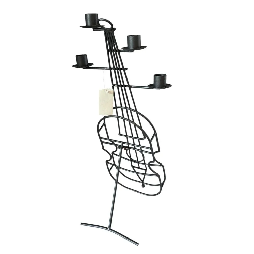 Metal Guitar Candle‎ Holder 20 in Black for Tapers Home Decor Music Celebration
